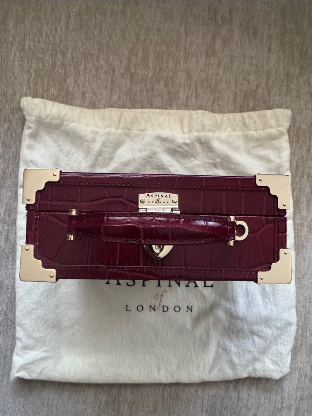 Aspinal of London Mini Croc-Embossed Top Trunk Handle Bag in Burgundy - Picture 3 of 6